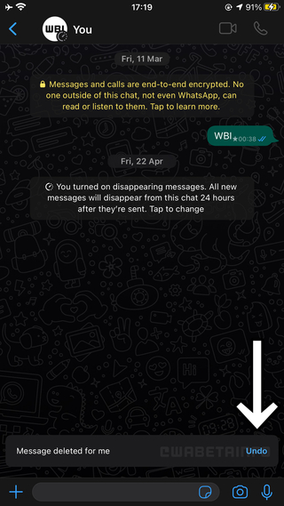 В WhatsApp разрешили восстанавливать удалённые по ошибке сообщения