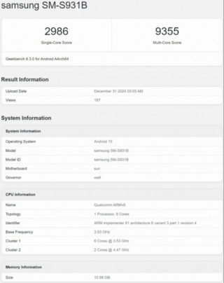 В Geekbench нашли глобалку Galaxy S25 на чипе Snapdragon 8 Elite