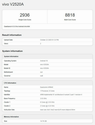 iQOO Neo 11 с процессором Snapdragon 8 Elite испытали в Geekbench