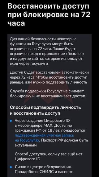 «Госуслуги» начали вводить ограничения доступа для пользователей на 72 часа