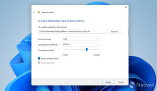 В тестовой сборке Windows 11 Insider появилась возможность изменения параметров сжатия для архивов tar, 7-zip и zip