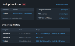 На аукционе Fragment продали никнейм @dodopizza за 70 тыс. TON ($507 720 или 44,2 млн рублей)