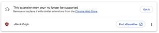 Google Chrome предупреждает об отключении uBlock Origin
