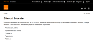 В Молдавии по запросу службы безопасности заблокировали сайты Yandex, «Дзен» и Rutube, сообщил провайдер Orange Moldova
