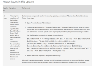 Microsoft подтвердила проблемы с OpenSSH после установки обновлений KB5044380 и KB5044285 в Windows 11 22H2 и 23H2