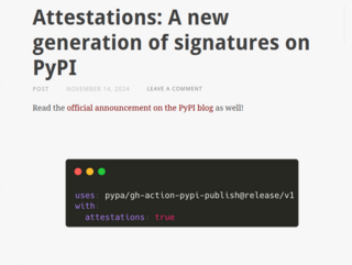 В PyPI внедрили поддержку механизма цифровой аттестации для проверки подлинности опубликованных пакетов