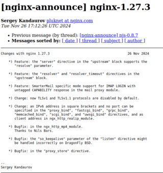 Вышел nginx 1.27.3