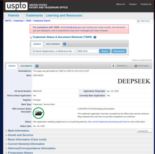 DeepSeek подала заявку в Бюро по патентам и США на регистрацию товарного знака, но её опередили на 36 часов