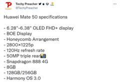 Huawei Mate 50 может получить экран как у Redmi K50 Extreme Edition