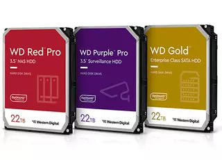 Компания Western Digital представила жесткие диски серий Gold, Red Pro и Purple Pro емкостью 22 ТБ