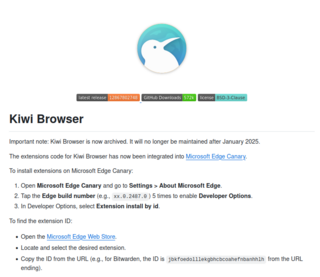Проект Kiwi Browser закрыт, репозиторий на GitHub переведён в Public archive, часть браузера будет жить в Microsoft Edge