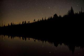 Темные обои: отражение, звездное небо, вода, деревья