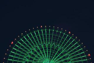 Темные обои: подсветка, зеленый, ночь, колесо обозрения