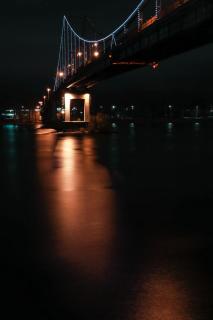 Темные обои: мост, отражение, огни, темный